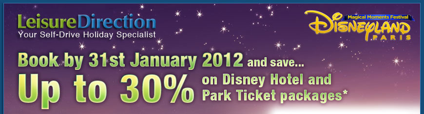 Book Disneyland&reg; Paris by 31st January 2012 and Save up to 30%* Plus Kids under 12 stay & play FREE!**