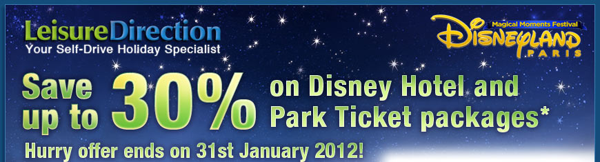 Book Disneyland&reg; Paris by 31st January 2012 and Save up to 30%* Plus Kids under 12 stay & play FREE!**