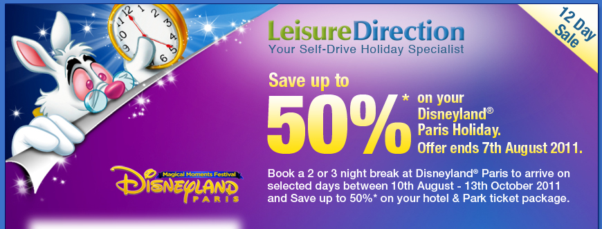 Save up to 50%* on your Disneyland&reg; Paris Holiday. Offer ends 7th August 2011.